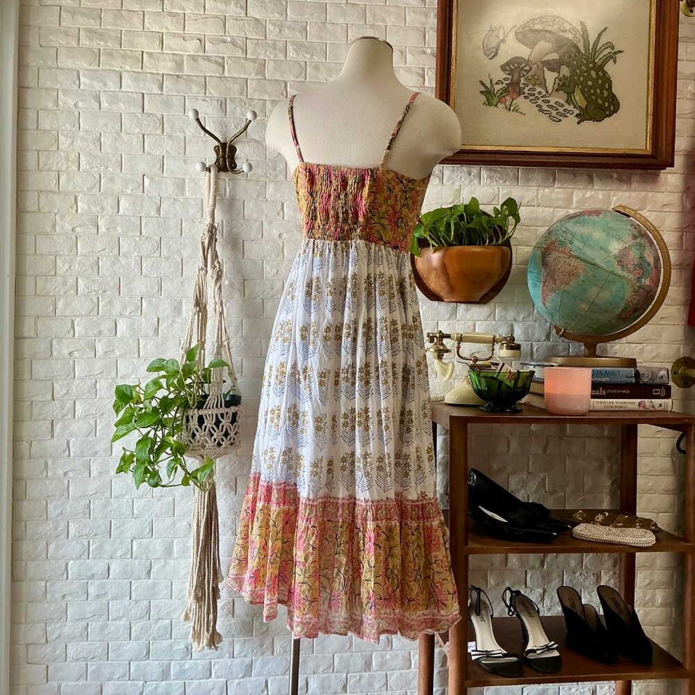 Perry Walker Collective Calli Midi Dress Pink Yellow Floral Boho Cottage - Picture 6 of 11